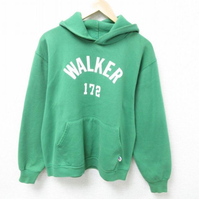 L★古着 ラッセル 長袖 スウェット パーカー メンズ 90年代 90s WALKER USA製 緑 グリーン 25feb18 中古 スエット トレーナー トップス