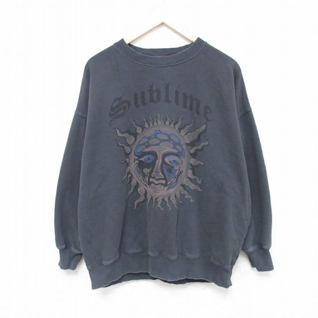 XL★古着 アメリカンイーグル American Eagle 長袖 ロック バンド スウェット メンズ サブライム 大きいサイズ クルーネック 濃グレー 【spe】 25feb18 中古 スエット トレーナー トップス