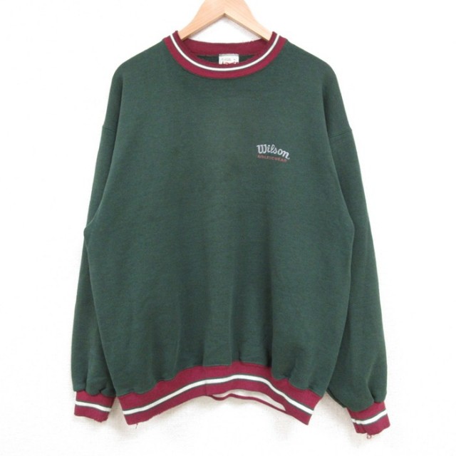 XL★古着 ウィルソン 長袖 スウェット メンズ 00年代 00s ワンポイントロゴ クルーネック 緑 グリーン 25feb19 中古 スエット トレーナー トップス