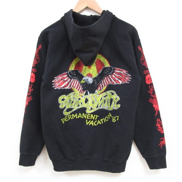 S★古着 長袖 ロック バンド スウェット パーカー メンズ エアロスミス 黒 ブラック 25feb19 中古 スエット トレーナー トップス