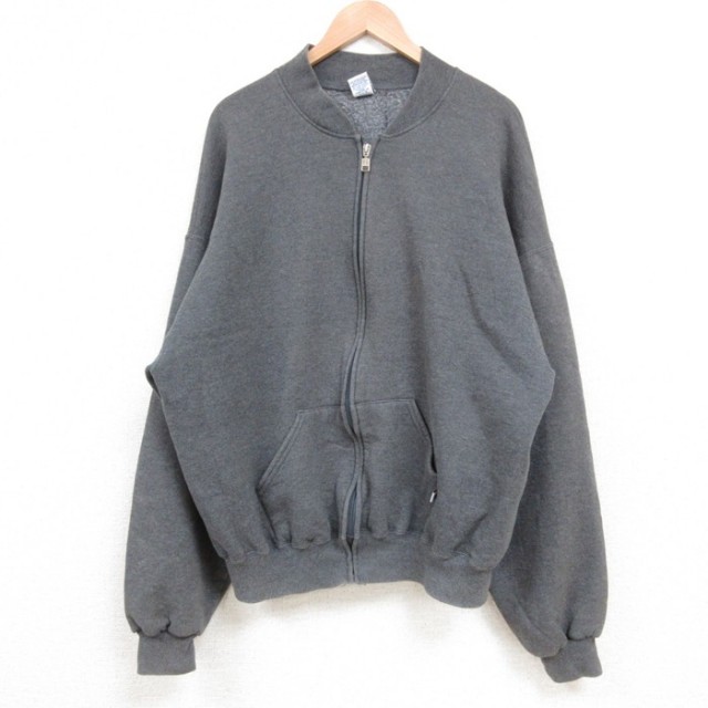 XL★古着 ラッセル 長袖 フルジップ スウェット メンズ 00年代 00s 無地 濃グレー 霜降り 25feb19 中古 スエット トレーナー トップス