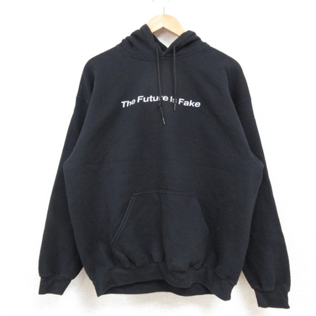 【50%OFF】L★古着 長袖 スウェット パーカー メンズ The Future Is Fake 黒 ブラック 25feb19 中古 スエット トレーナー トップス