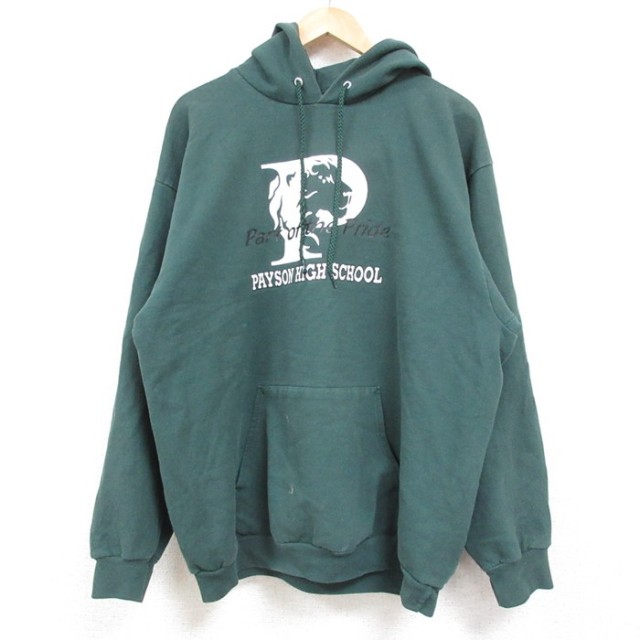 L★古着 長袖 スウェット パーカー メンズ 00年代 00s PAYSON HIGH SCHOOL 緑 グリーン 25feb19 中古 スエット トレーナー トップス