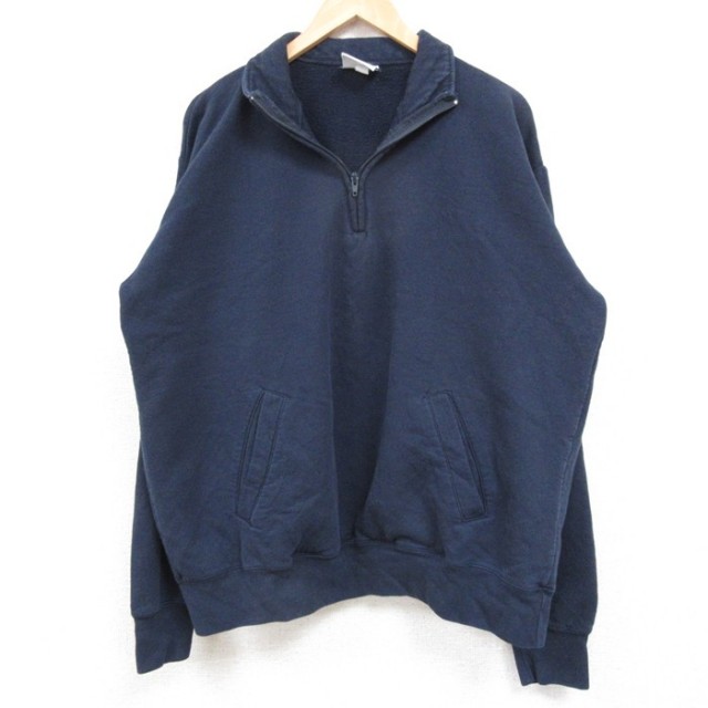 XL★古着 チャンピオン Champion 長袖 ハーフジップ スウェット メンズ 無地 紺 ネイビー 25feb19 中古 スエット トレーナー トップス