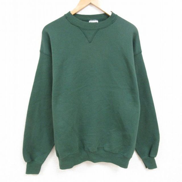 L★古着 ヘインズ Hanes 長袖 スウェット メンズ 90年代 90s 無地 クルーネック USA製 緑 グリーン 25feb19 中古 スエット トレーナー トップス