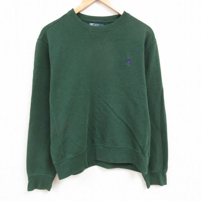 L★古着 ラルフローレン Ralph Lauren 長袖 ブランド スウェット メンズ 90年代 90s ワンポイントロゴ クルーネック 緑 グリーン 25feb19 中古 スエット トレーナー トップス