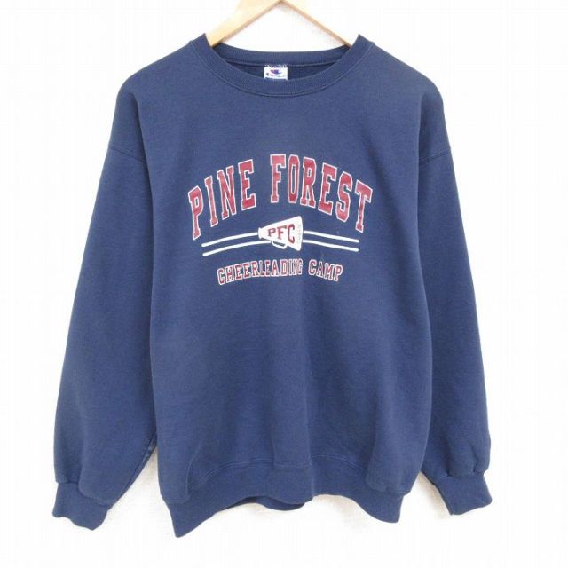 【20%OFF】L★古着 チャンピオン Champion 長袖 スウェット メンズ 90年代 90s パインフォレスト クルーネック 紺 ネイビー 25feb19 中古 スエット トレーナー トップス