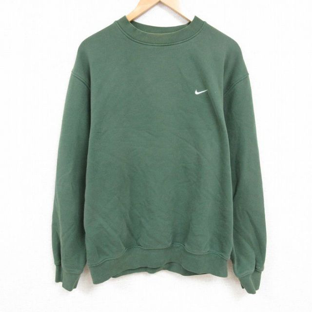 XL★古着 ナイキ NIKE 長袖 スウェット メンズ 00年代 00s ワンポイントロゴ 大きいサイズ クルーネック 緑 グリーン 25feb19 中古 スエット トレーナー トップス