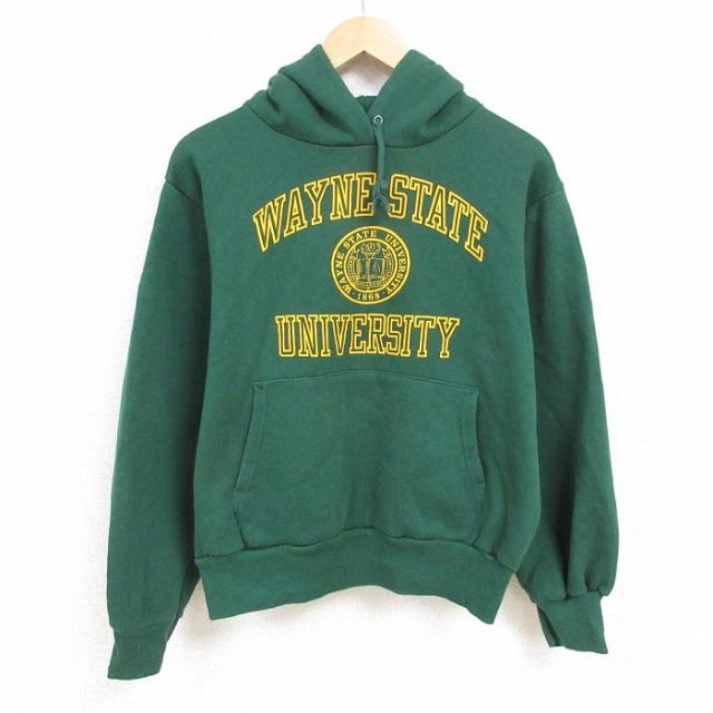 L★古着 チャンピオン Champion 長袖 スウェット パーカー メンズ 80年代 80s ウェイン カレッジ USA製 緑 グリーン 25feb19 中古 スエット トレーナー トップス