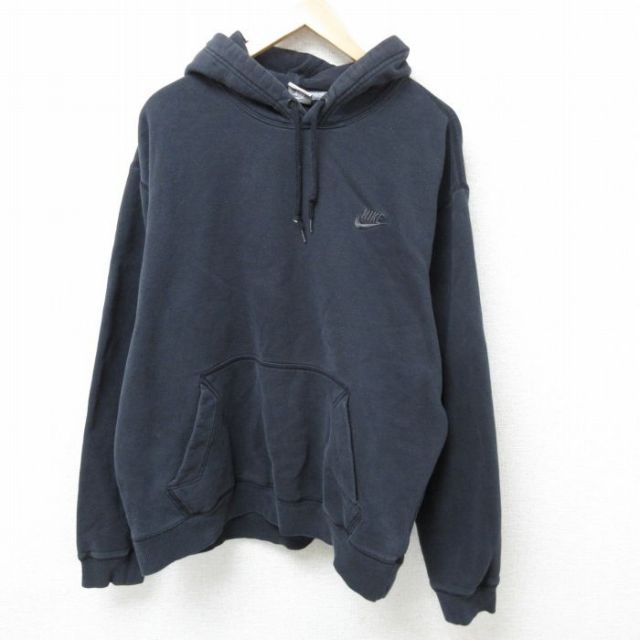 XL★古着 ナイキ NIKE 長袖 スウェット パーカー メンズ ワンポイントロゴ 大きいサイズ 黒 ブラック 25feb19 中古 スエット トレーナー トップス