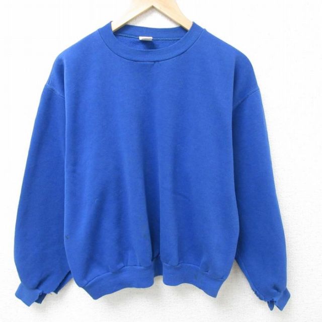L★古着 ラッセル 長袖 スウェット メンズ 70年代 70s 無地 ボロ クルーネック 青 ブルー 25feb19 中古 スエット トレーナー トップス
