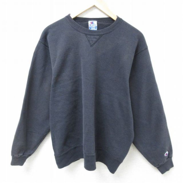 L★古着 チャンピオン Champion 長袖 スウェット メンズ 90年代 90s 無地 クルーネック USA製 黒 ブラック 25feb19 中古 スエット トレーナー トップス