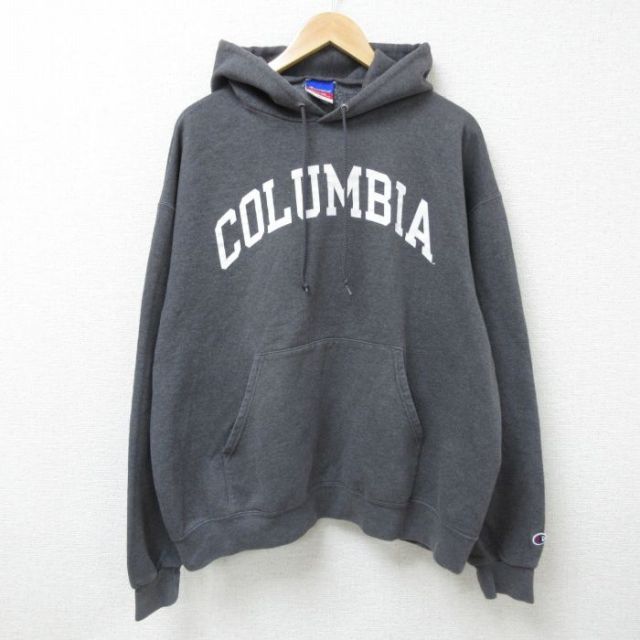 XL★古着 チャンピオン Champion 長袖 スウェット パーカー メンズ 00年代 00s コロンビア COLUMBIA 大きいサイズ 濃グレー 霜降り 25feb26 中古 スエット トレーナー トップス