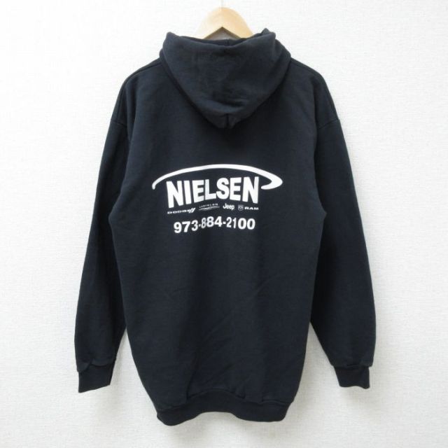 【20%OFF】L★古着 長袖 スウェット パーカー メンズ 00年代 00s NIELSEN 黒 ブラック 25feb26 中古 スエット トレーナー トップス