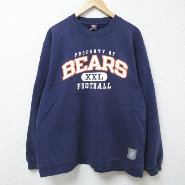 XL★古着 リーボック REEBOK 長袖 スウェット メンズ 00年代 00s NFL シカゴベアーズ クルーネック 紺 ネイビー アメフト スーパーボウル 25feb26 中古 スエット トレーナー トップス