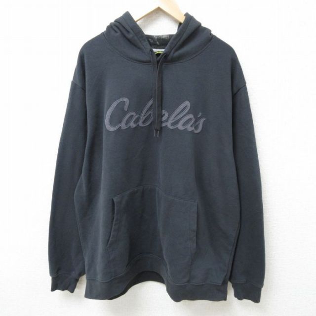 XL★古着 カベラス 長袖 スウェット パーカー メンズ ビッグロゴ 刺繍 大きいサイズ 黒 ブラック 25feb20 中古 スエット トレーナー トップス