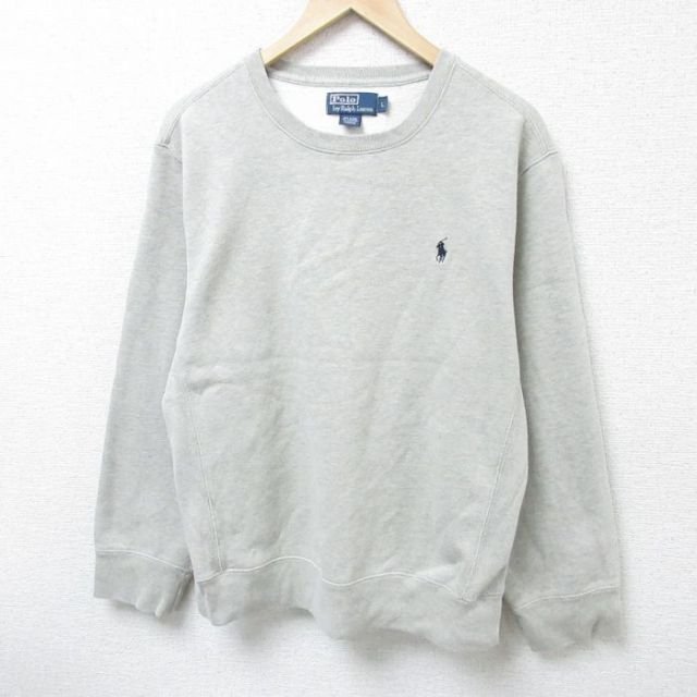L★古着 ラルフローレン Ralph Lauren 長袖 ブランド スウェット メンズ 90年代 90s ワンポイントロゴ クルーネック グレー 霜降り 25feb20 中古 スエット トレーナー トップス