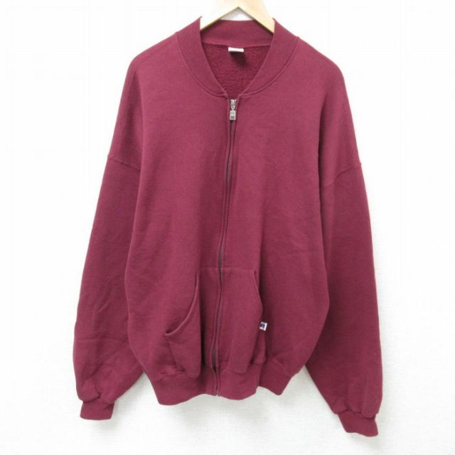 XL★古着 ラッセル 長袖 フルジップ スウェット メンズ 00年代 00s 無地 大きいサイズ エンジ 【spe】 25feb20 中古 スエット トレーナー トップス