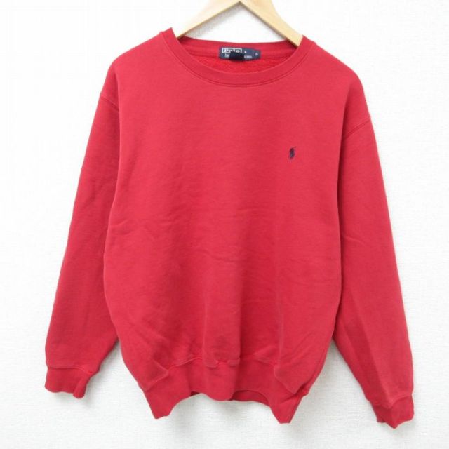 XL★古着 ラルフローレン Ralph Lauren 長袖 ブランド スウェット メンズ 90年代 90s ワンポイントロゴ クルーネック 赤 レッド 25feb20 中古 スエット トレーナー トップス