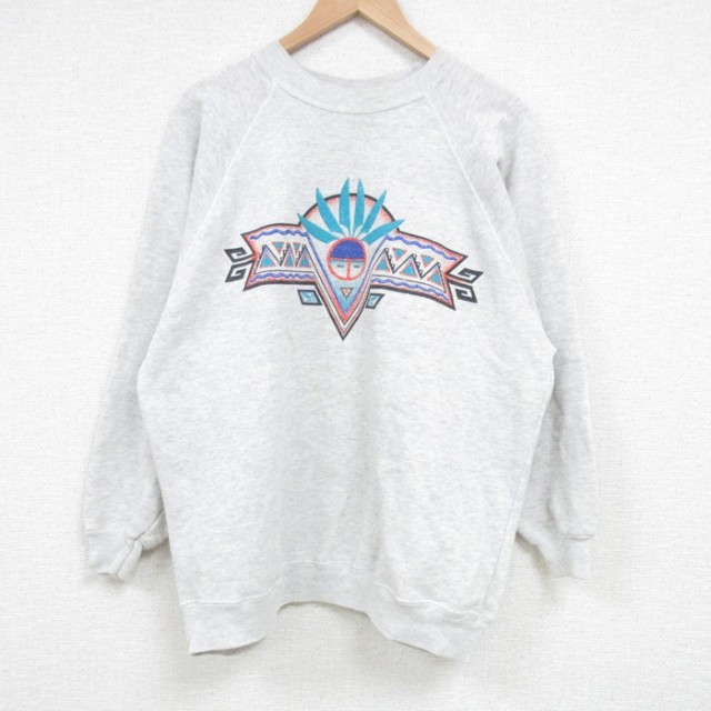 L★古着 ヘインズ Hanes 長袖 スウェット メンズ 90年代 90s ラグラン クルーネック USA製 薄グレー 霜降り 25feb20 中古 スエット トレーナー トップス