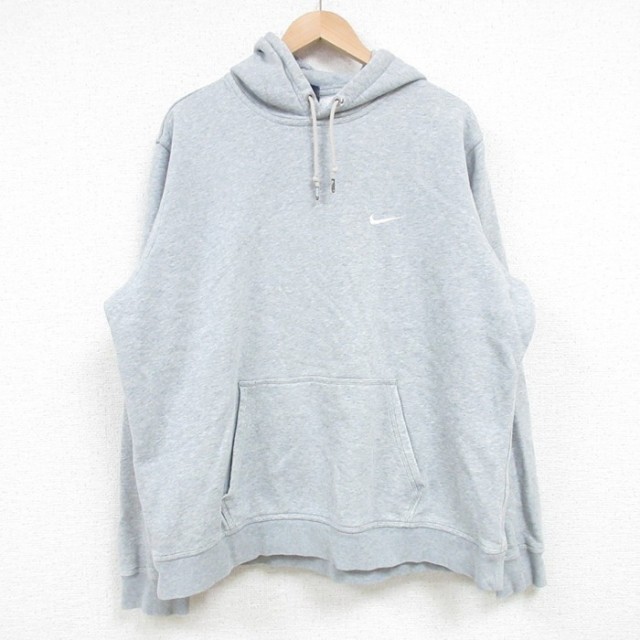 XL★古着 ナイキ NIKE 長袖 スウェット パーカー メンズ ワンポイントロゴ 大きいサイズ グレー 霜降り 25feb20 中古 スエット トレーナー トップス