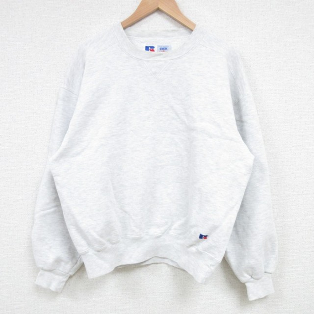 L★古着 ラッセル 長袖 スウェット メンズ 90年代 90s 無地 クルーネック USA製 薄グレー 霜降り 【spe】 25feb20 中古 スエット トレーナー トップス