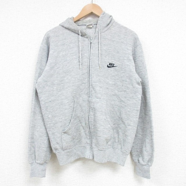 M★古着 ナイキ NIKE 長袖 フルジップ スウェット パーカー メンズ 90年代 90s ワンポイントロゴ グレー 霜降り 25feb20 中古 スエット トレーナー トップス