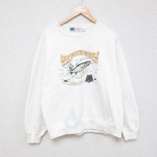 【50%OFF】00s 長袖スウェット 魚刺繍 ホワイト L | 古着