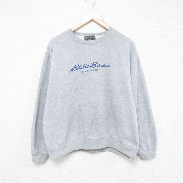 XL★古着 エディーバウアー Eddie Bauer 長袖 スウェット メンズ 00年代 00s ビッグロゴ クルーネック グレー 霜降り 25feb21 中古 スエット トレーナー トップス