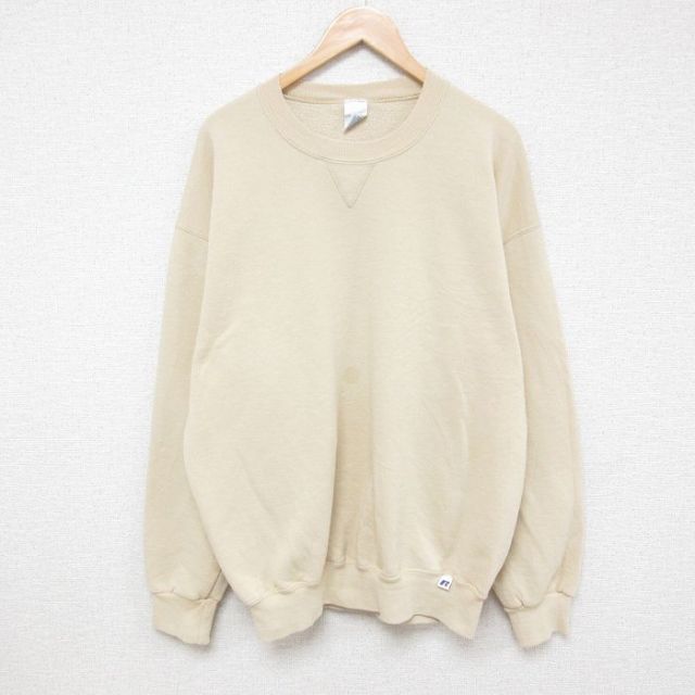 XL★古着 ラッセル 長袖 スウェット メンズ 00年代 00s 無地 クルーネック ベージュ カーキ 25feb21 中古 スエット トレーナー トップス