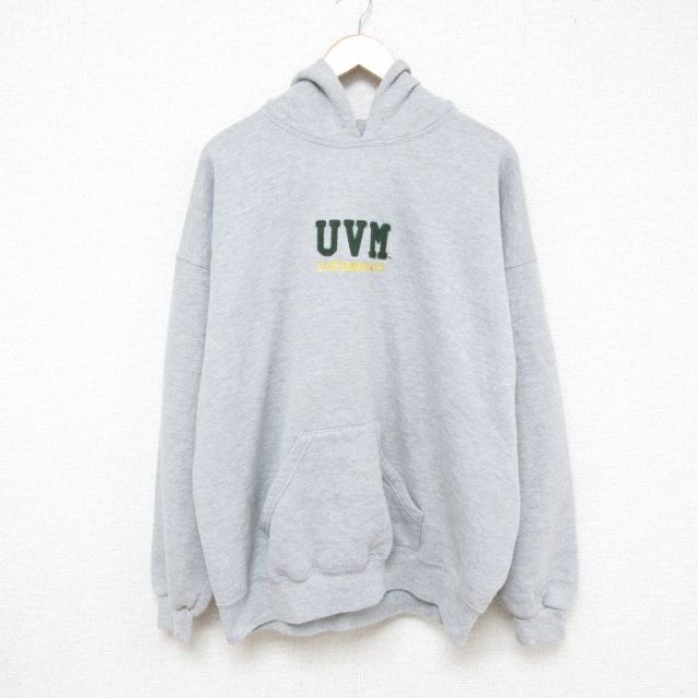 XL★古着 長袖 スウェット パーカー メンズ 90年代 90s UVM 刺繍 大きいサイズ グレー 霜降り 25feb21 中古 スエット トレーナー トップス