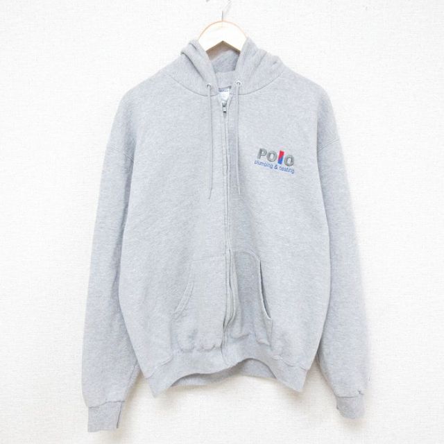 【50%OFF】XL★古着 長袖 フルジップ スウェット パーカー メンズ Polo グレー 霜降り 25feb21 中古 スエット トレーナー トップス
