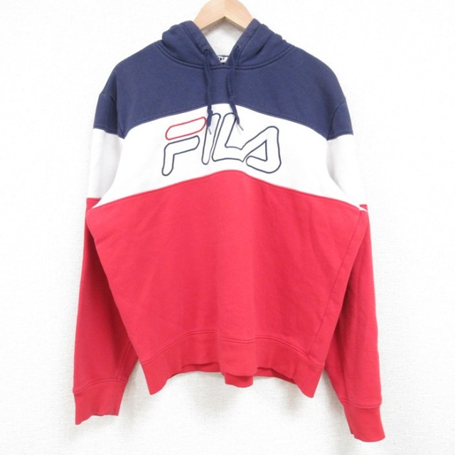 XL★古着 フィラ FILA 長袖 スウェット パーカー メンズ ビッグロゴ マルチカラー 紺他 ネイビー 25feb21 中古 スエット トレーナー トップス