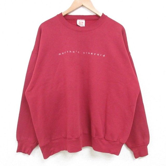 【50%OFF】XL★古着 ヘインズ Hanes 長袖 スウェット メンズ 00年代 00s vineyard クルーネック エンジ 25feb21 中古 スエット トレーナー トップス
