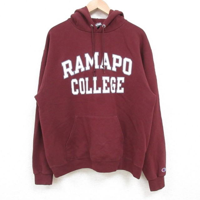 L★古着 チャンピオン Champion 長袖 スウェット パーカー メンズ RAMAPO カレッジ エンジ 25feb21 中古 スエット トレーナー トップス