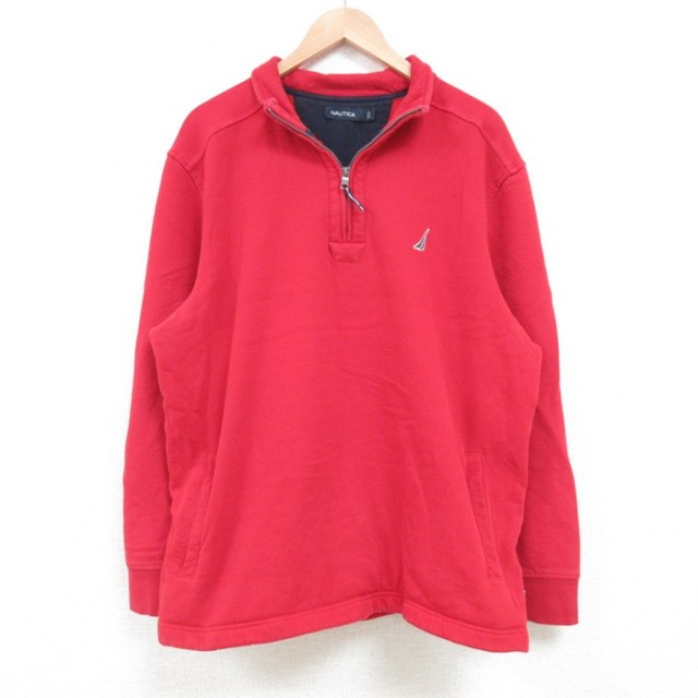 XL★古着 ノーティカ NAUTICA 長袖 ブランド ハーフジップ スウェット メンズ ワンポイントロゴ 赤 レッド 25feb21 中古 スエット トレーナー トップス