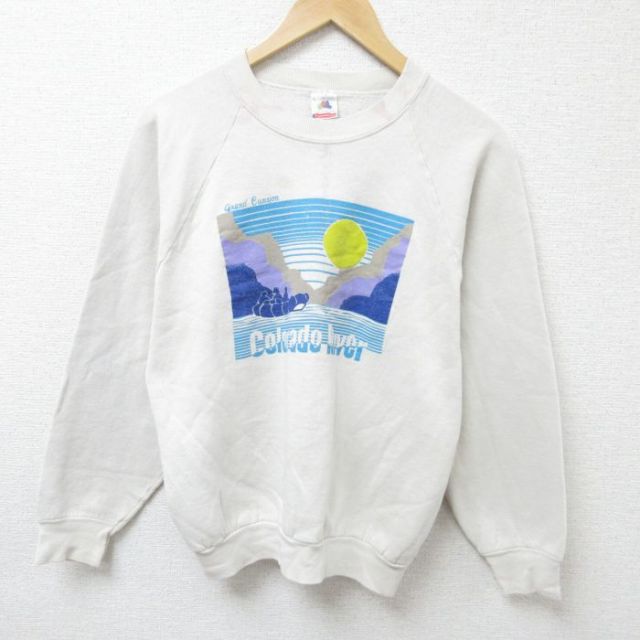 M★古着 フルーツオブザルーム 長袖 スウェット メンズ 90年代 90s グランドキャニオン ラグラン クルーネック USA製 ベージュ カーキ 25feb21 中古 スエット トレーナー トップス