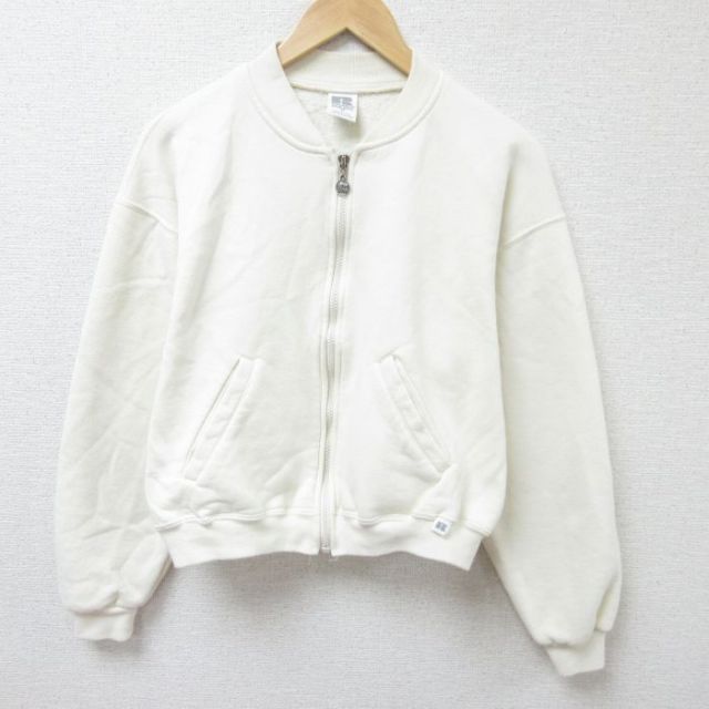 L★古着 ラッセル 長袖 フルジップ スウェット メンズ 90年代 90s 無地 USA製 白 ホワイト 25feb21 中古 スエット トレーナー トップス
