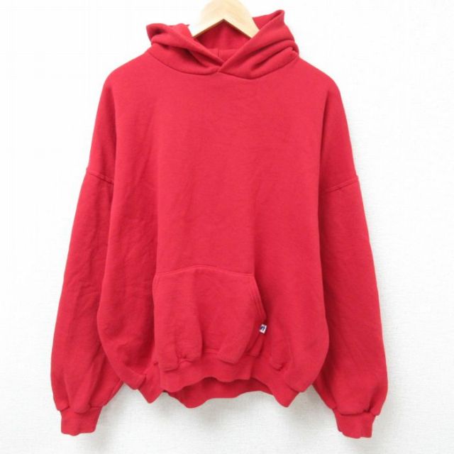XL★古着 ラッセル 長袖 スウェット パーカー メンズ 00年代 00s 無地 大きいサイズ 赤 レッド 25feb21 中古 スエット トレーナー トップス