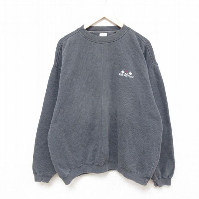 XL★古着 長袖 スウェット メンズ 90年代 90s MAC SYSTEMS 大きいサイズ クルーネック 濃グレー 【spe】 25feb22 中古 スエット トレーナー トップス