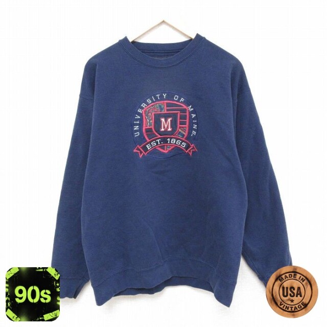 ジャンスポーツ 90s 長袖スウェット メイン カレッジ刺繍 ネイビー メンズL相当 | 古着