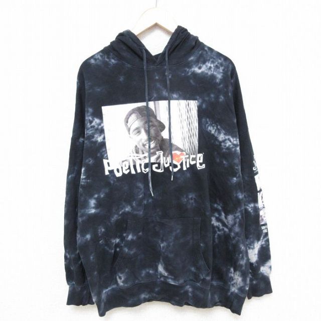 【50%OFF】XL★古着 長袖 スウェット パーカー メンズ 映画 ポエティックジャスティス トゥパック 2パック 2PAC 大きいサイズ 黒他 ブラック タイダイ 25feb22 中古 スエット トレーナー トップス