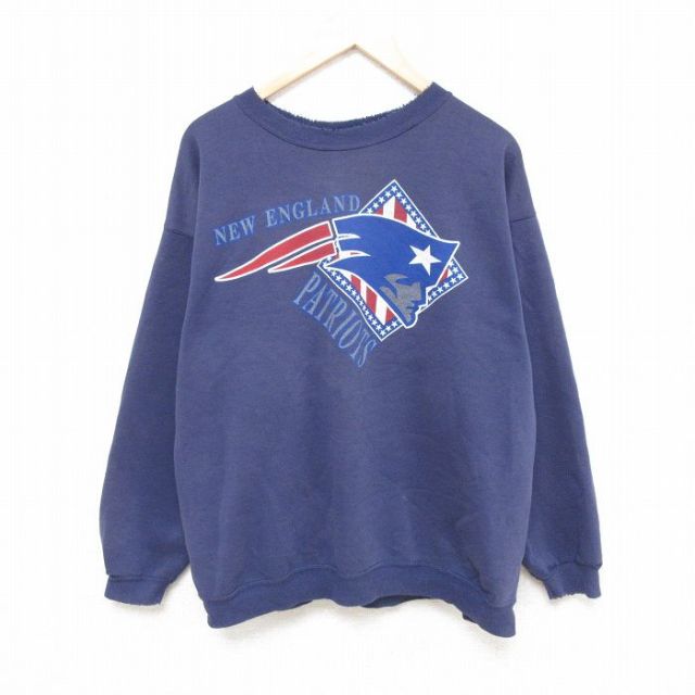 【50%OFF】L★古着 ヘインズ Hanes 長袖 スウェット メンズ 00年代 00s NFL ニューイングランドペイトリオッツ クルーネック 紺 ネイビー アメフト スーパーボウル 25feb22 中古 スエット トレーナー トップス