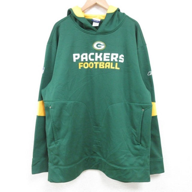 XL★古着 リーボック REEBOK 長袖 スウェット パーカー メンズ 00年代 00s NFL グリーンベイパッカーズ 大きいサイズ ロング丈 ポリエステル 緑 グリーン アメフト スーパーボウル 25feb22 中古 スエット トレーナー トップス