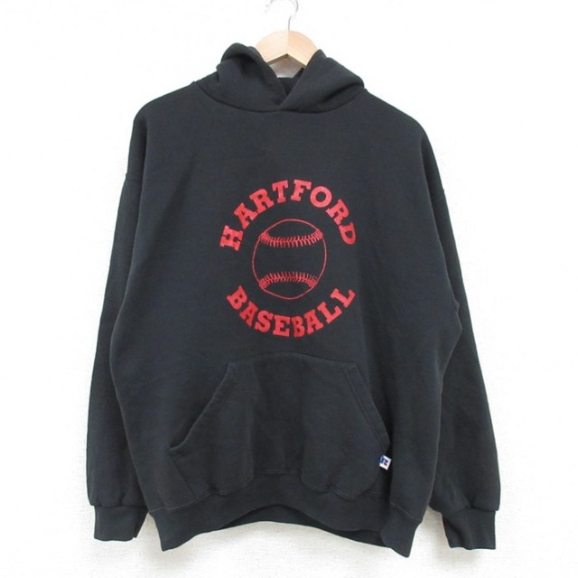 L★古着 ラッセル 長袖 スウェット パーカー メンズ 00年代 00s ハートフォード 野球 黒 ブラック 25feb22 中古 スエット トレーナー トップス
