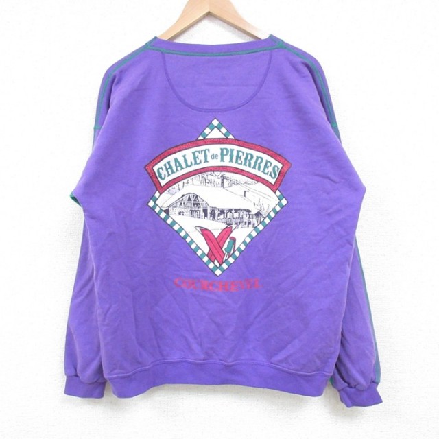 L★古着 長袖 スウェット メンズ 90年代 90s CHALET de PIERRES クルーネック 紫 パープル 25feb22 中古 スエット トレーナー トップス