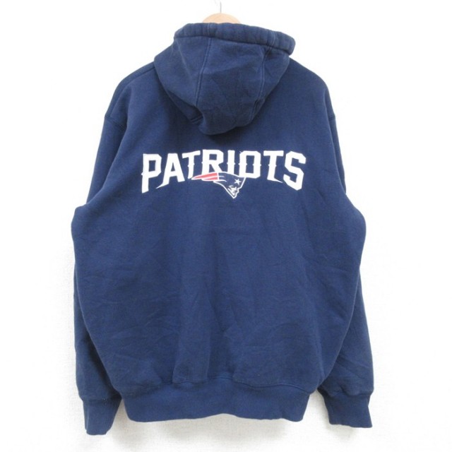 XL★古着 長袖 フルジップ スウェット パーカー メンズ NFL ニューイングランドペイトリオッツ 紺 ネイビー 内側ボア アメフト スーパーボウル 25feb22 中古 スエット トレーナー トップス