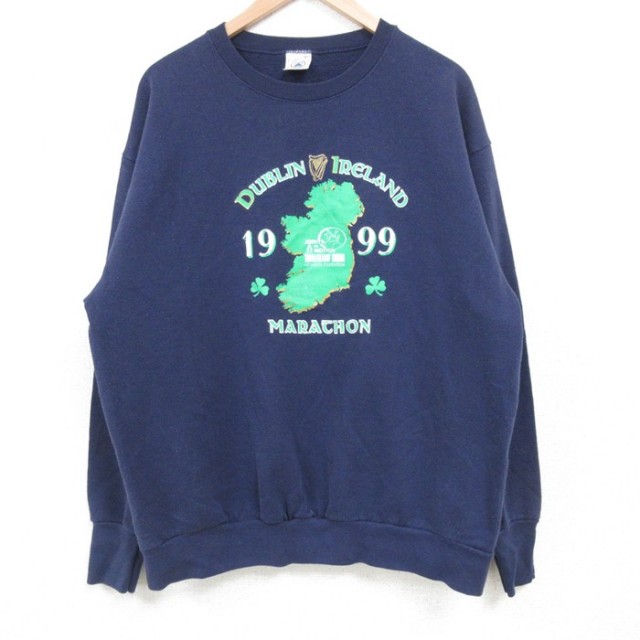 L★古着 長袖 スウェット メンズ 90年代 90s MARACHON クルーネック 紺 ネイビー 25feb22 中古 スエット トレーナー トップス
