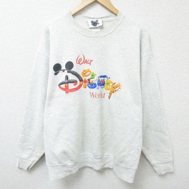 【50%OFF】XL★古着 長袖 スウェット メンズ 00年代 00s ディズニー DISNEY ミッキー MICKEY MOUSE ドナルドダック クルーネック 薄グレー 霜降り 25feb22 中古 スエット トレーナー トップス