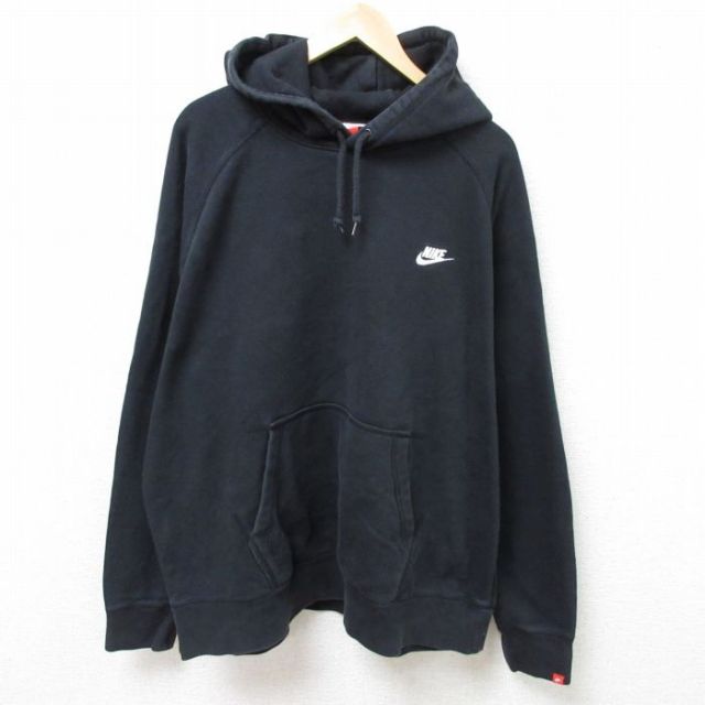 XL★古着 ナイキ NIKE 長袖 スウェット パーカー メンズ ワンポイントロゴ 大きいサイズ ラグラン 黒 ブラック 25feb22 中古 スエット トレーナー トップス